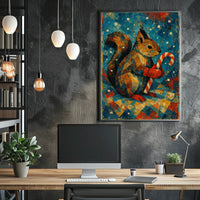 Festive Squirrel with Candy Cane Poster