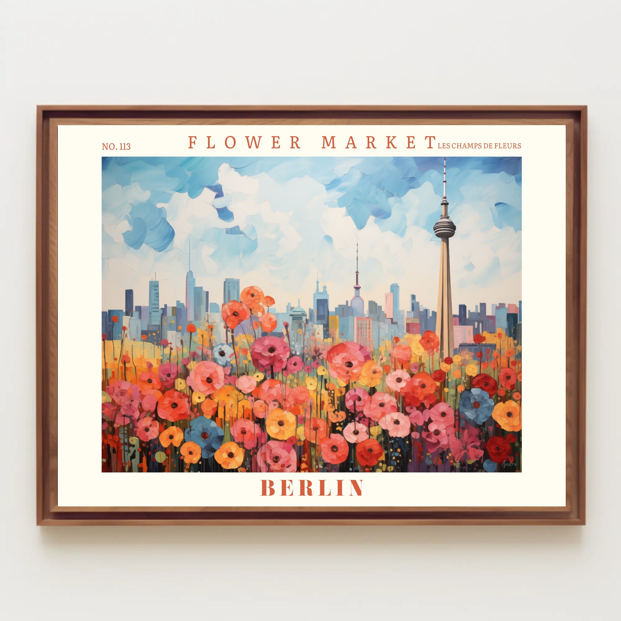 Vibrant Berlin Flower Market Skyline Urban or Cityscape Poster