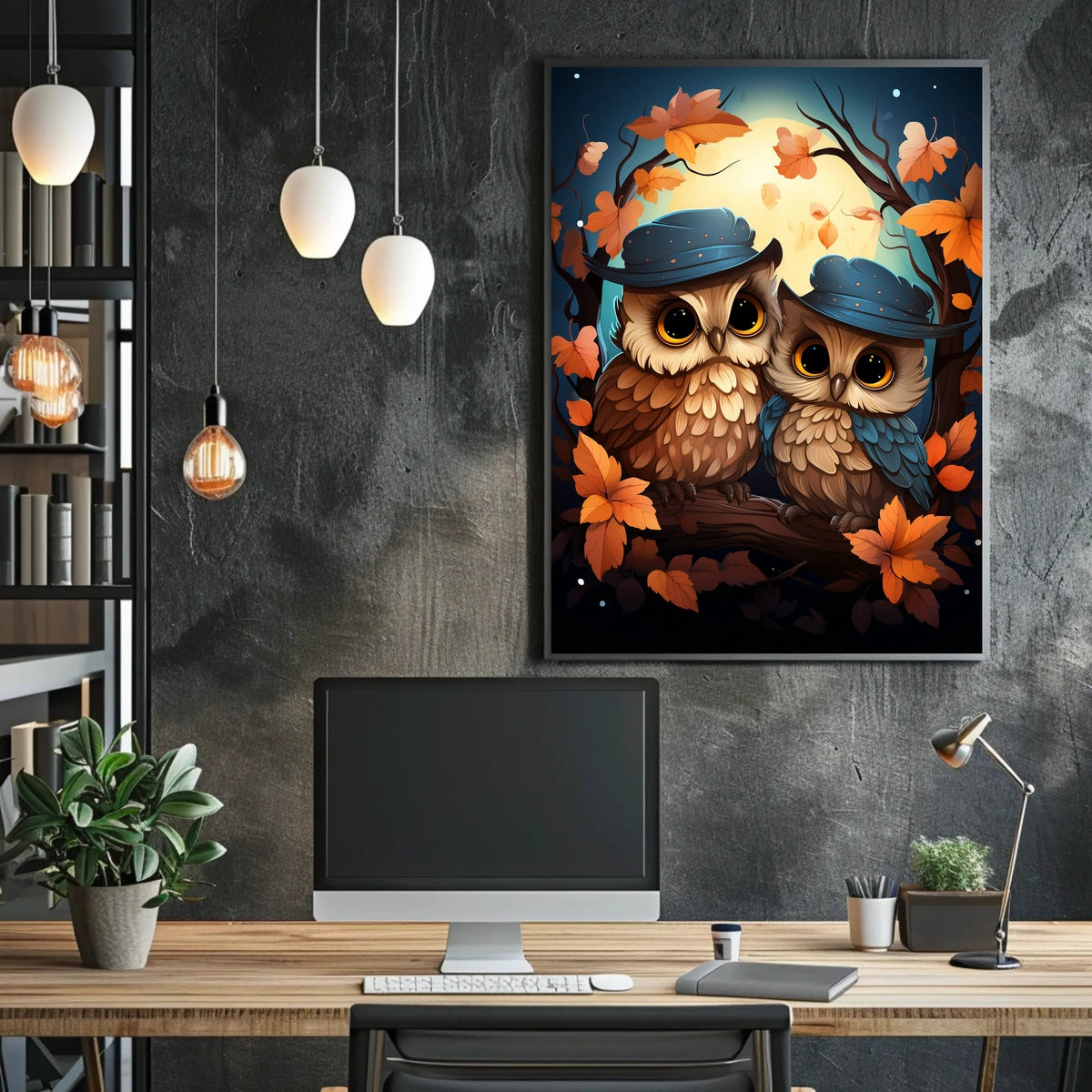 Whimsical Owls Autumn Moonlight Wall Art Poster