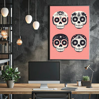 Day of the Dead Sugar Skulls Vibrant Floral Poster