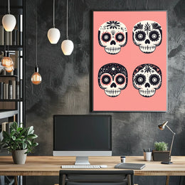 Day of the Dead Sugar Skulls Vibrant Floral Poster