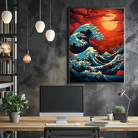 The Great Wave And Fiery Sky Poster PosterGoat