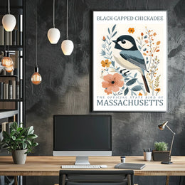 Black-Capped Chickadee Massachusetts Heritage Art Poster