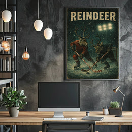 Festive Reindeer Ice Hockey Match - Fantasy or Mythology Poster