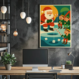 Santa's Whimsical Christmas Fishing Adventure Poster