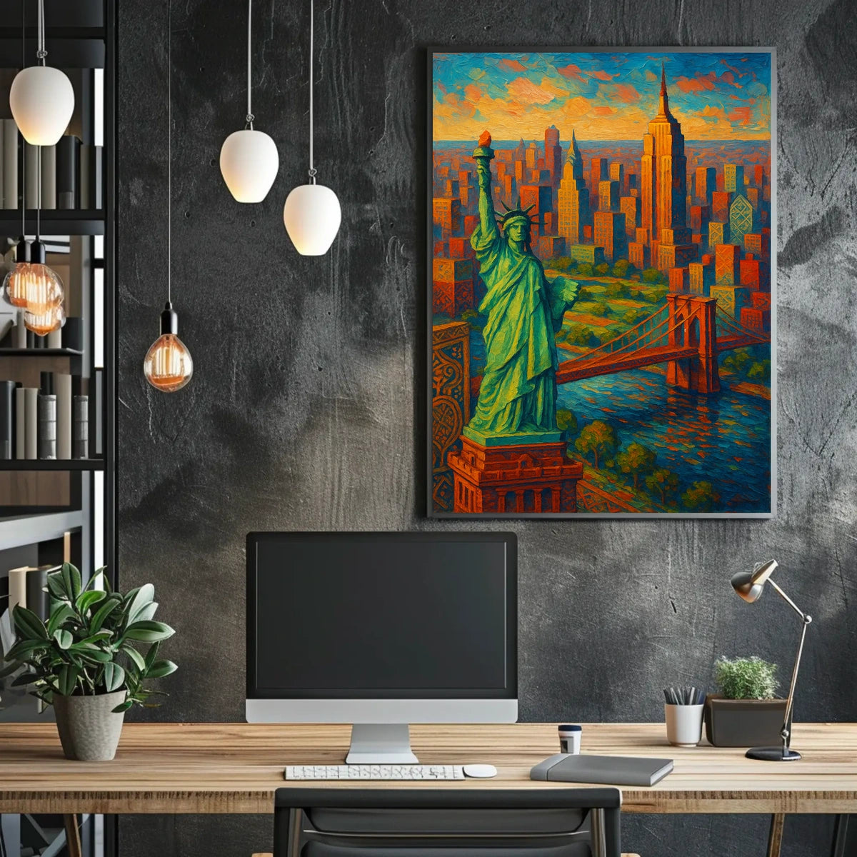 New York City Nighttime Skyline Poster Modern Wall Art