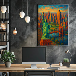 New York City Nighttime Skyline Poster Modern Wall Art