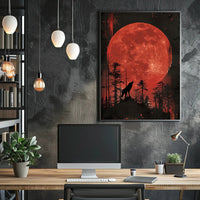 Wolf Howling Under Blood Moon Art Poster PosterGoat