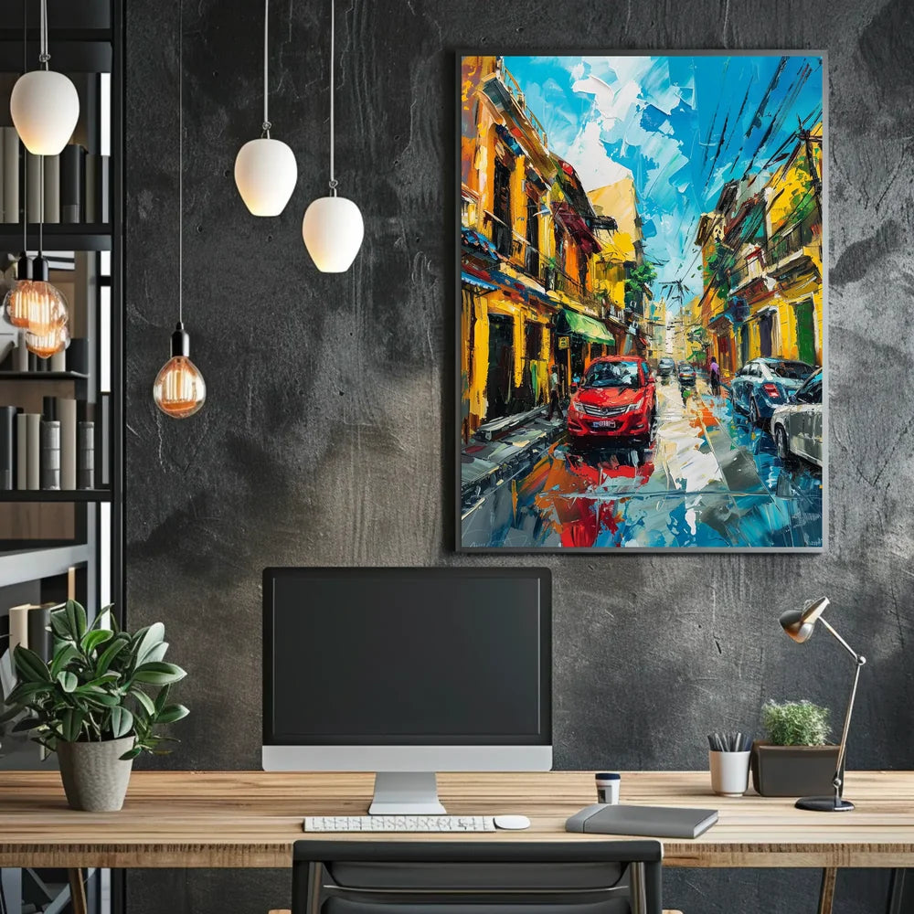 Vibrant Urban Street Scene Impressionistic Art Poster