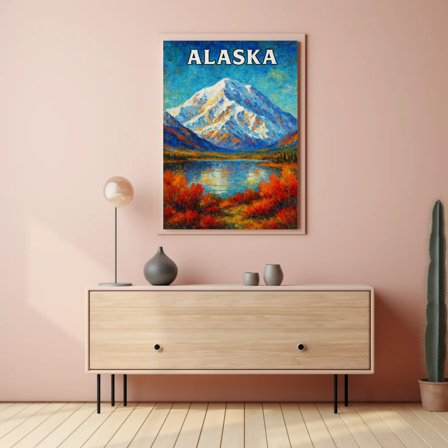 Alaska Mountain Reflection Autumn Foliage Lake Travel Poster