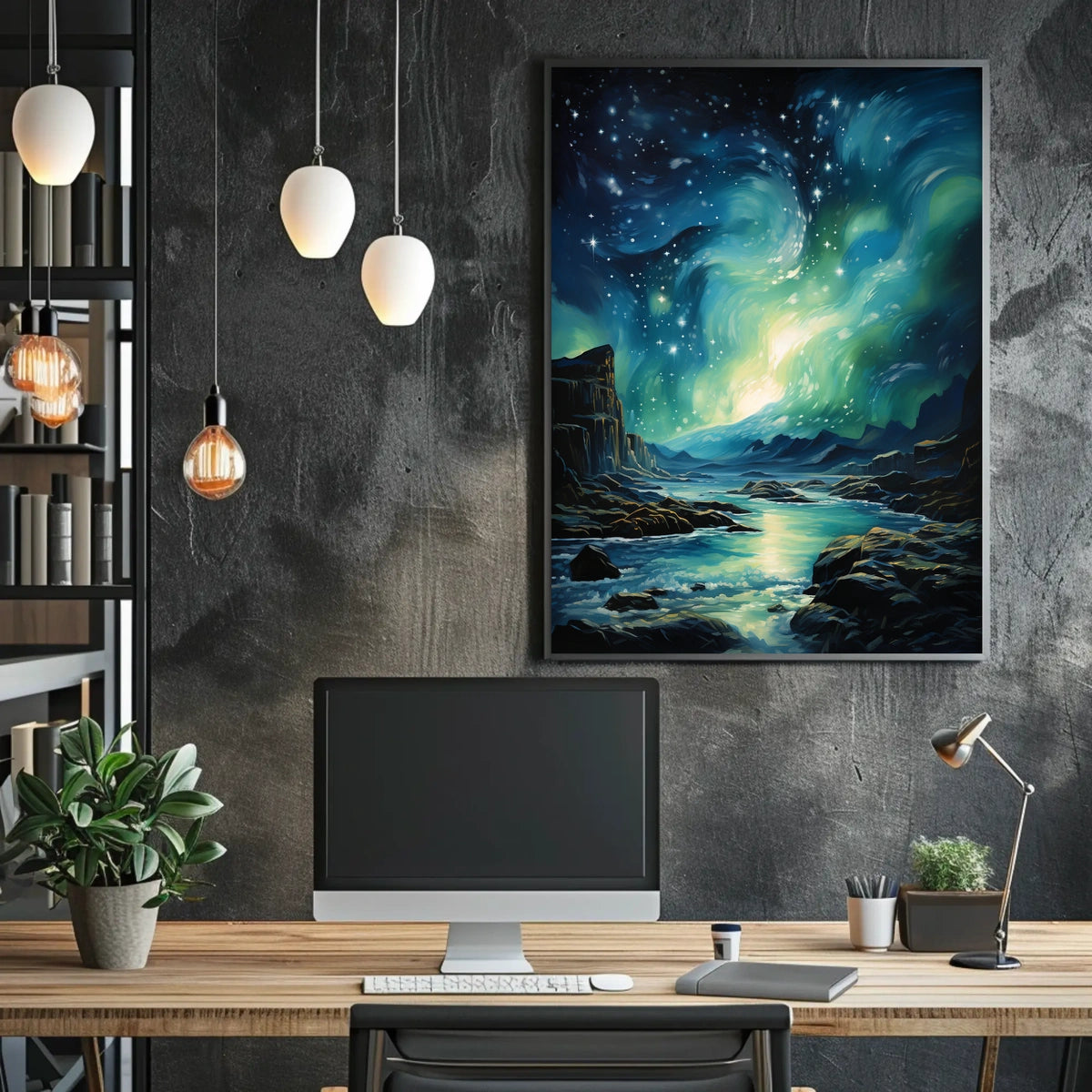 Aurora Borealis Northern Lights Landscape Artistic Poster