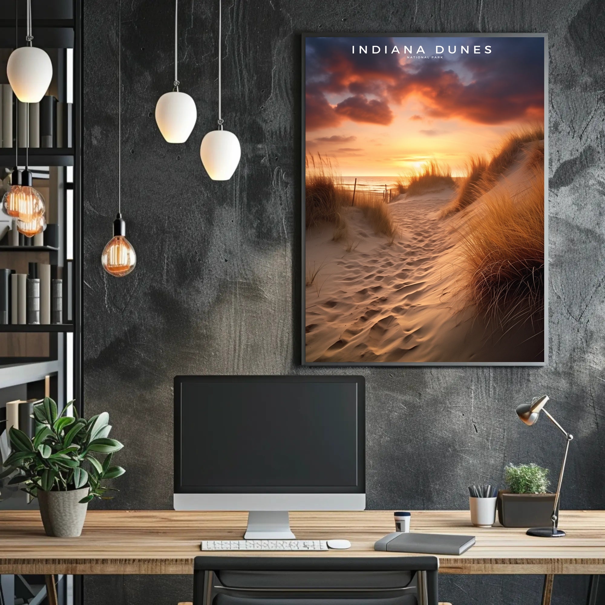 Indiana Dunes Sunset Poster Vintage Travel Wall Art