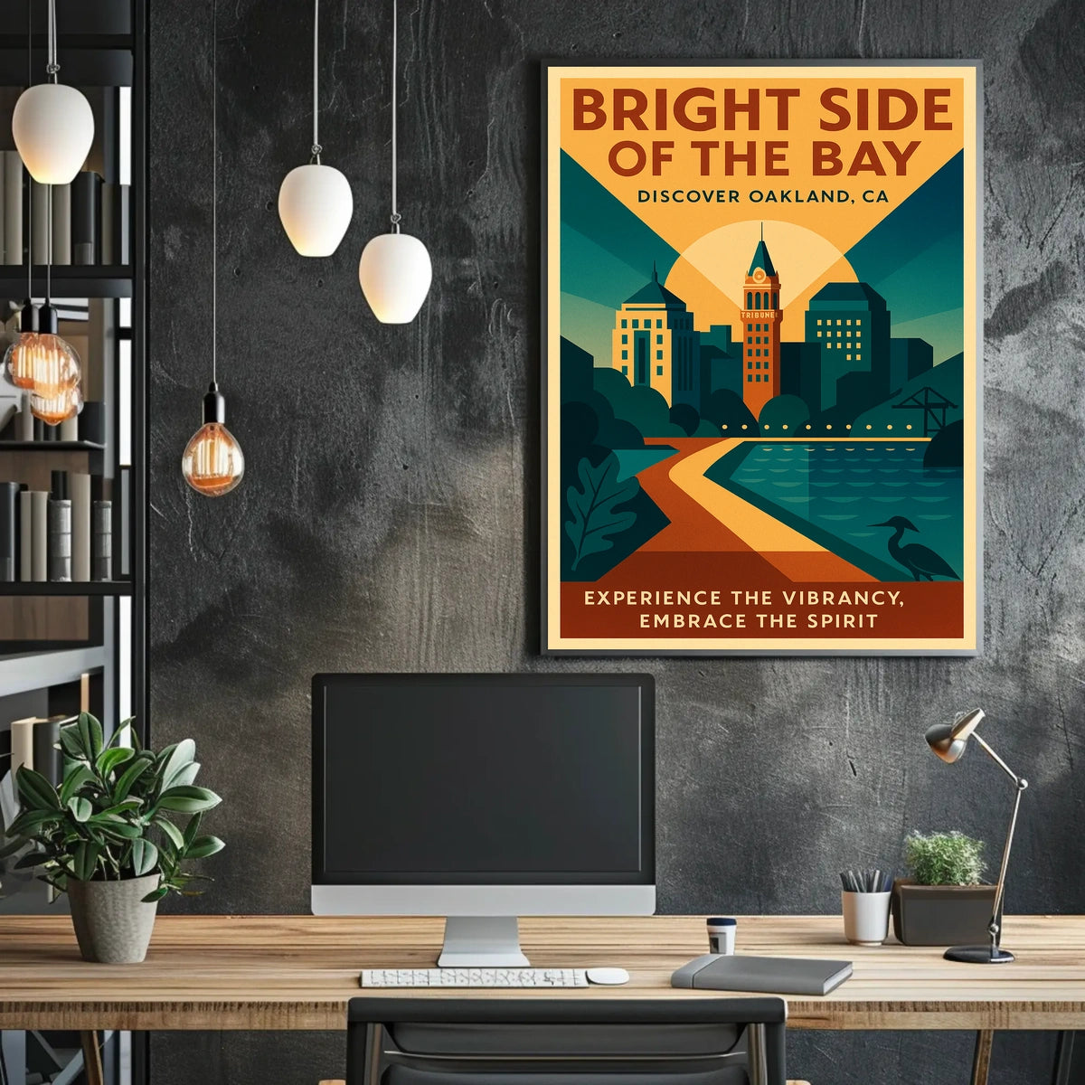 Oakland Cityscape Modern Vintage Travel Poster Art