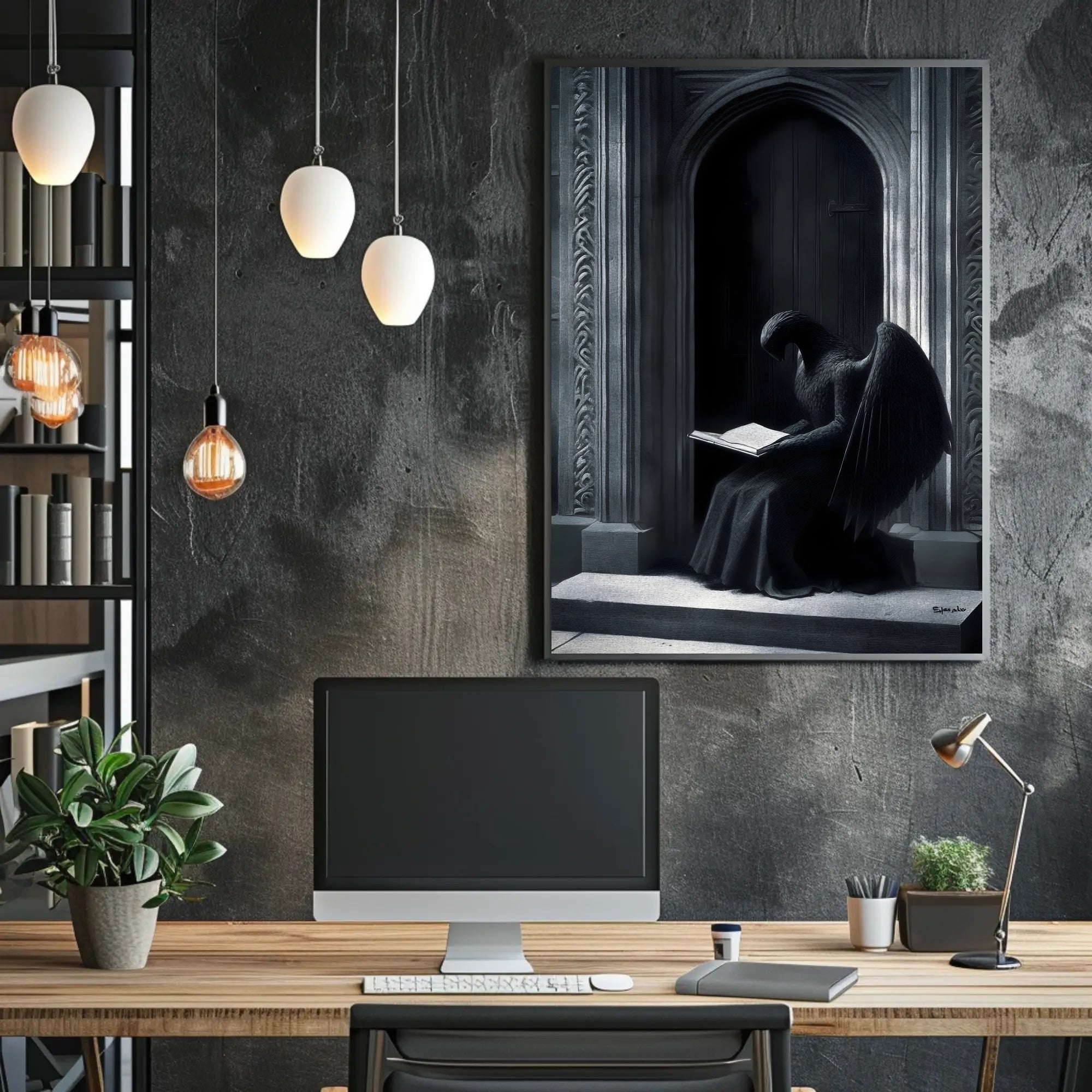 Enigmatic Angelic Creature in Gothic Fantasy Poster PosterGoat