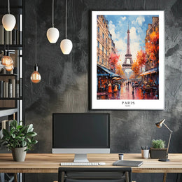 Eiffel Tower Paris Street Scene Romantic Urban Cityscape Poster PosterGoat