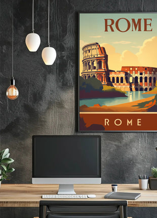 Colosseum Vintage Travel Poster: Rome's Iconic Landmark Illustration