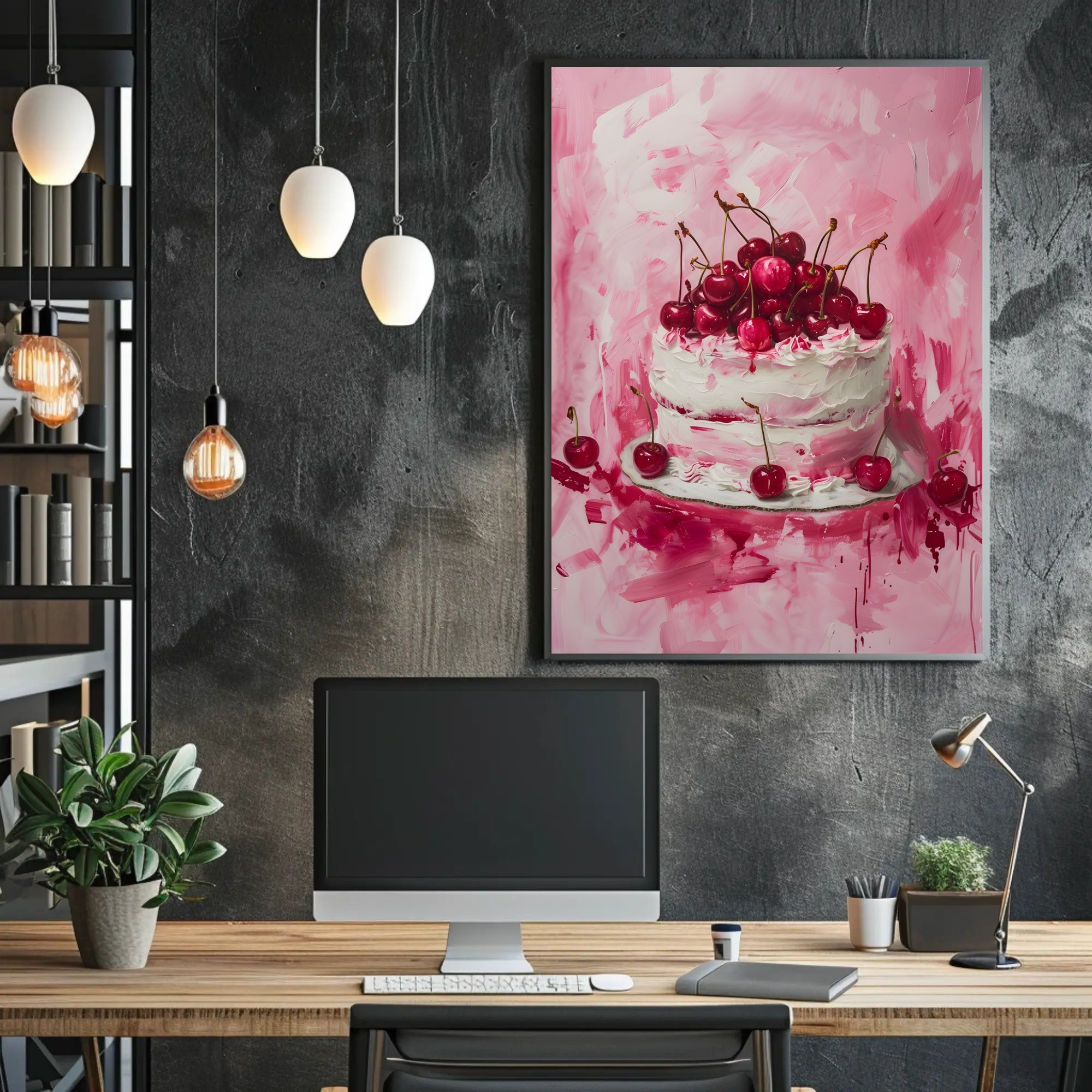 Cherry Celebration: Artistic Dessert Delight Poster PosterGoat