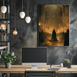 Mystical Gathering in Ancient Grand Hall Poster PosterGoat
