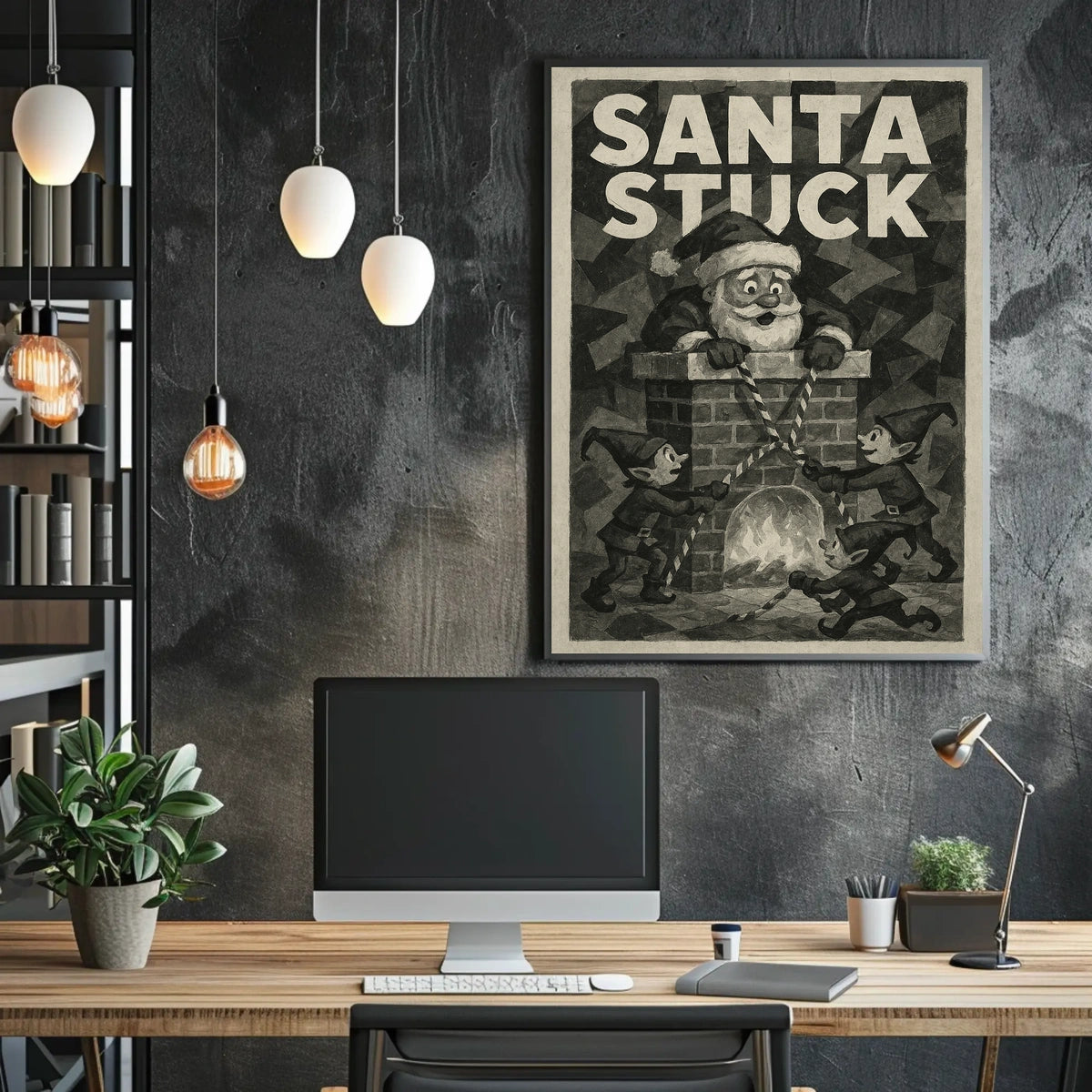 Santa Stuck in Chimney Christmas Pop Culture Poster