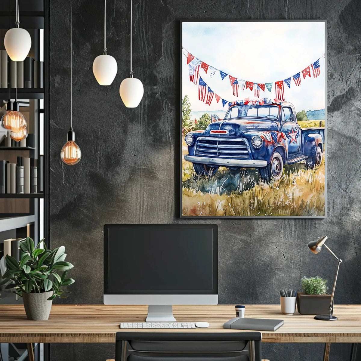 pickup truck parked in a sunny field Poster