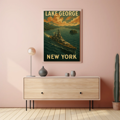 Lake George New York Battleship Scenic Travel Poster