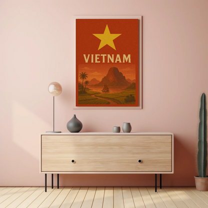 Vietnamese Serenity Travel Art: Vintage Exploration Travel Poster