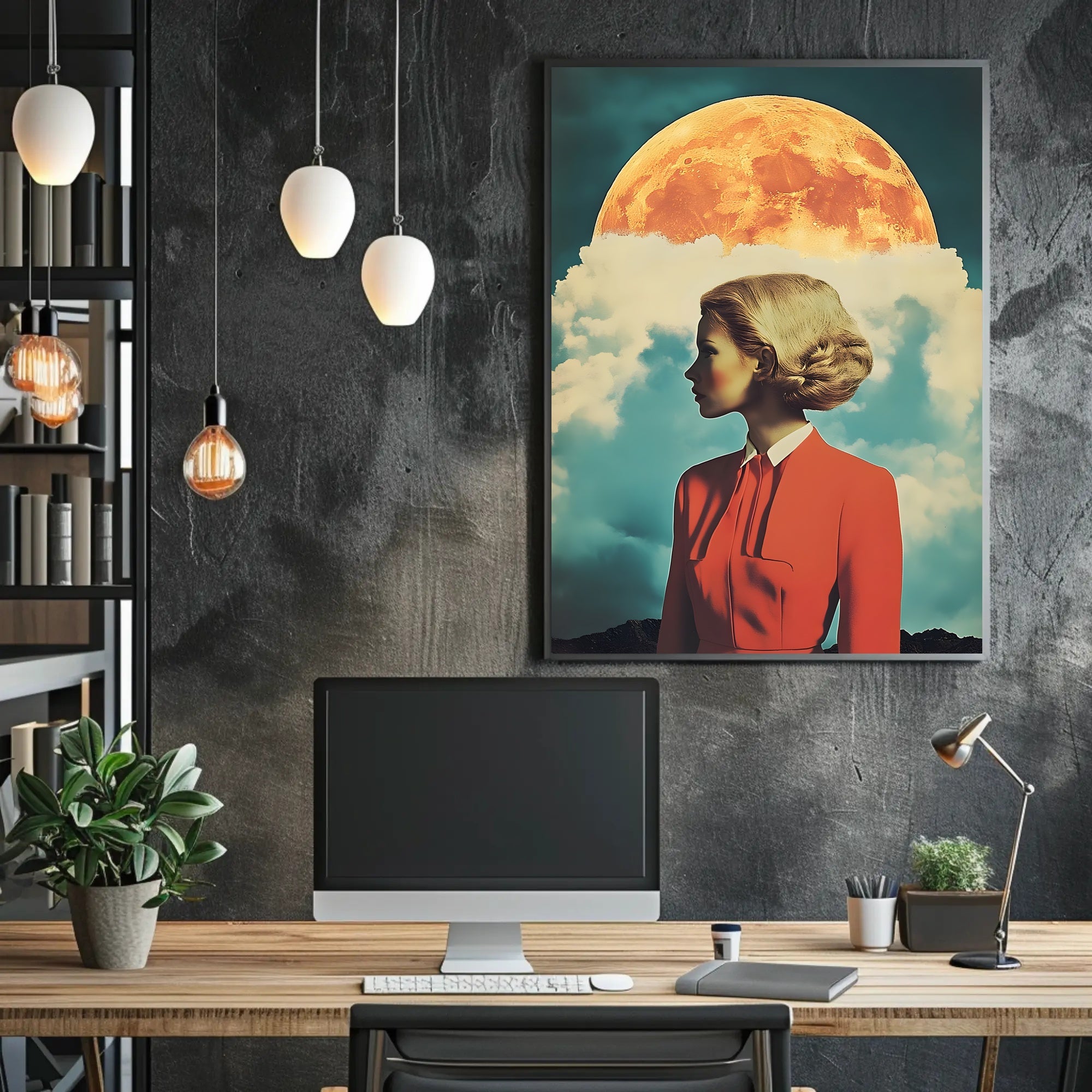 Lunar Portrait Poster Surreal Moon Wall Art Print