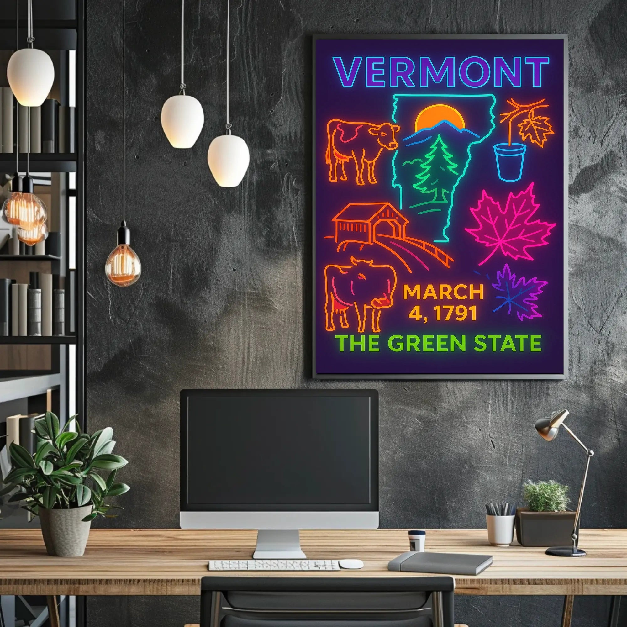 Vermont Neon Heritage Art Print - Cultural or Heritage Poster