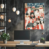 Colorful Patriotic Cats On Picnic Blanket Art Poster