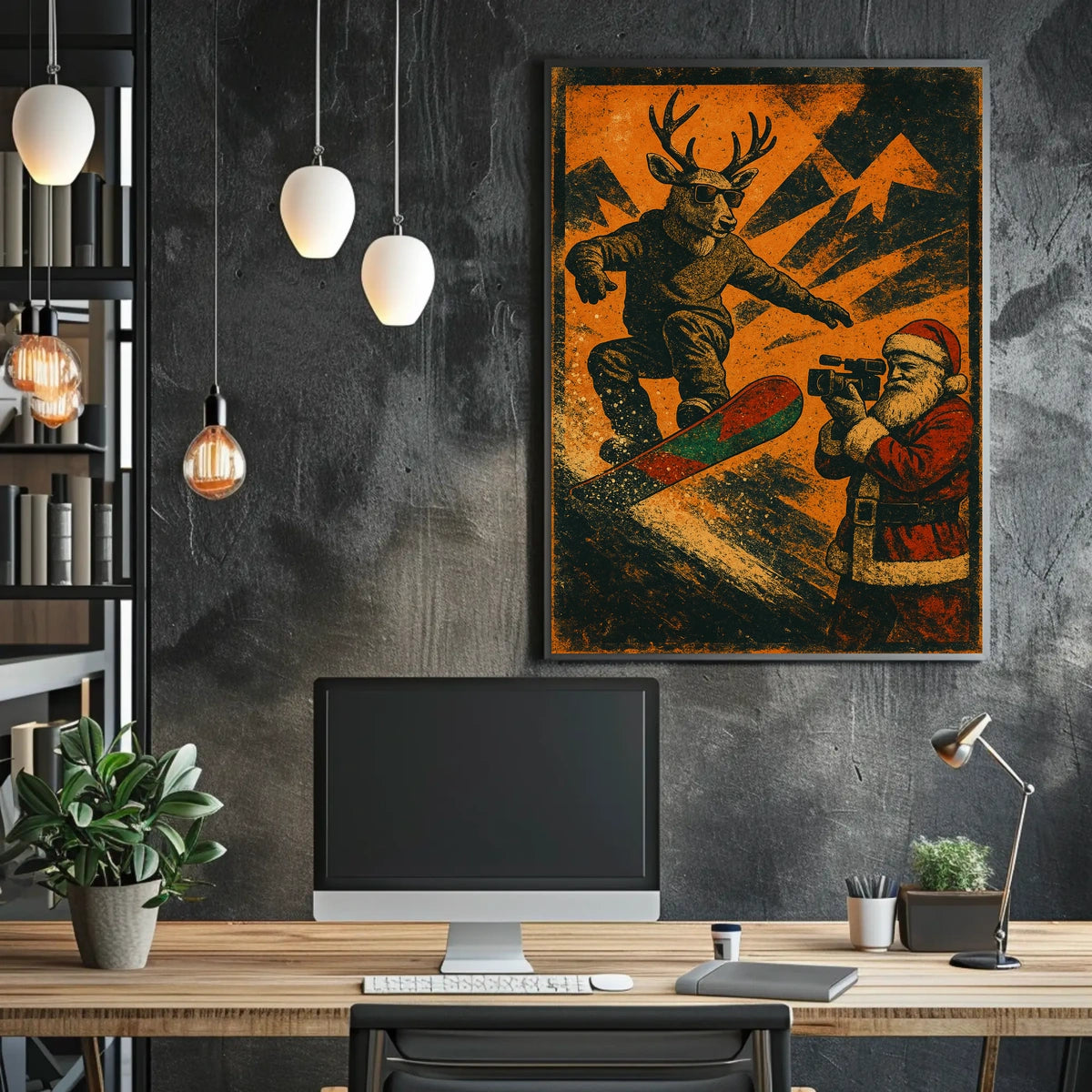 Reindeer Snowboarding Adventure Poster