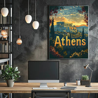 Athens Parthenon Sunset Vintage Travel Poster