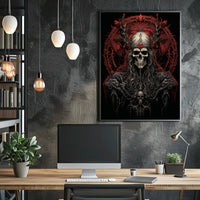 Gothic Skull Fantasy Art Poster with Red Rose