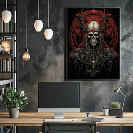 Gothic Skull Fantasy Art Poster with Red Rose