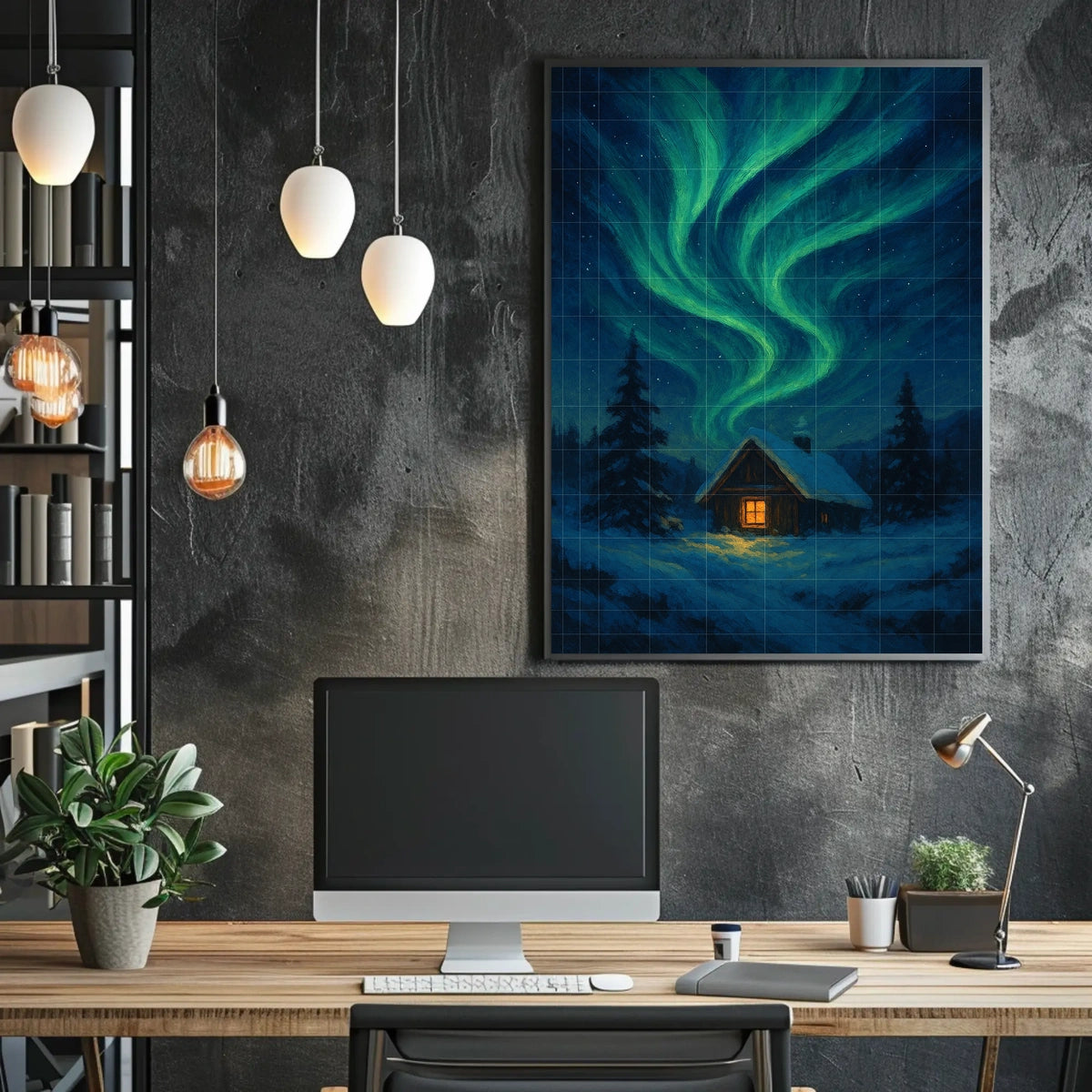 Northern Lights Over A Winter Cabin Poster