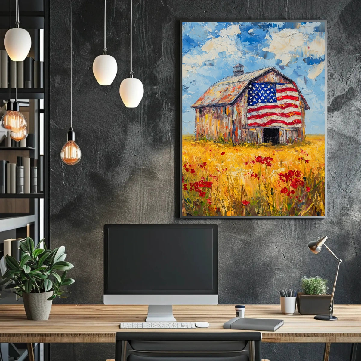 patriotic barn in the countryside Poster
