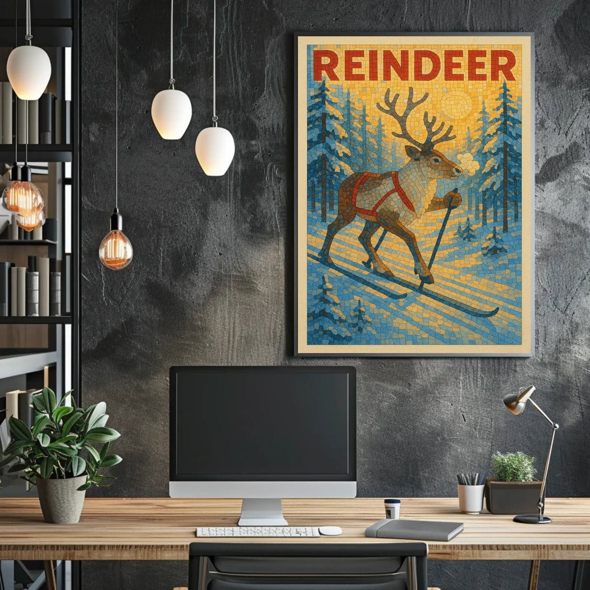 Reindeer On Skis Poster