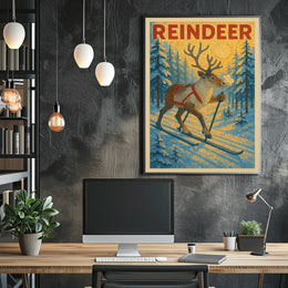 Reindeer On Skis Poster