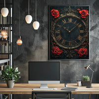 Vintage Roman Clock with Roses Artistic Poster