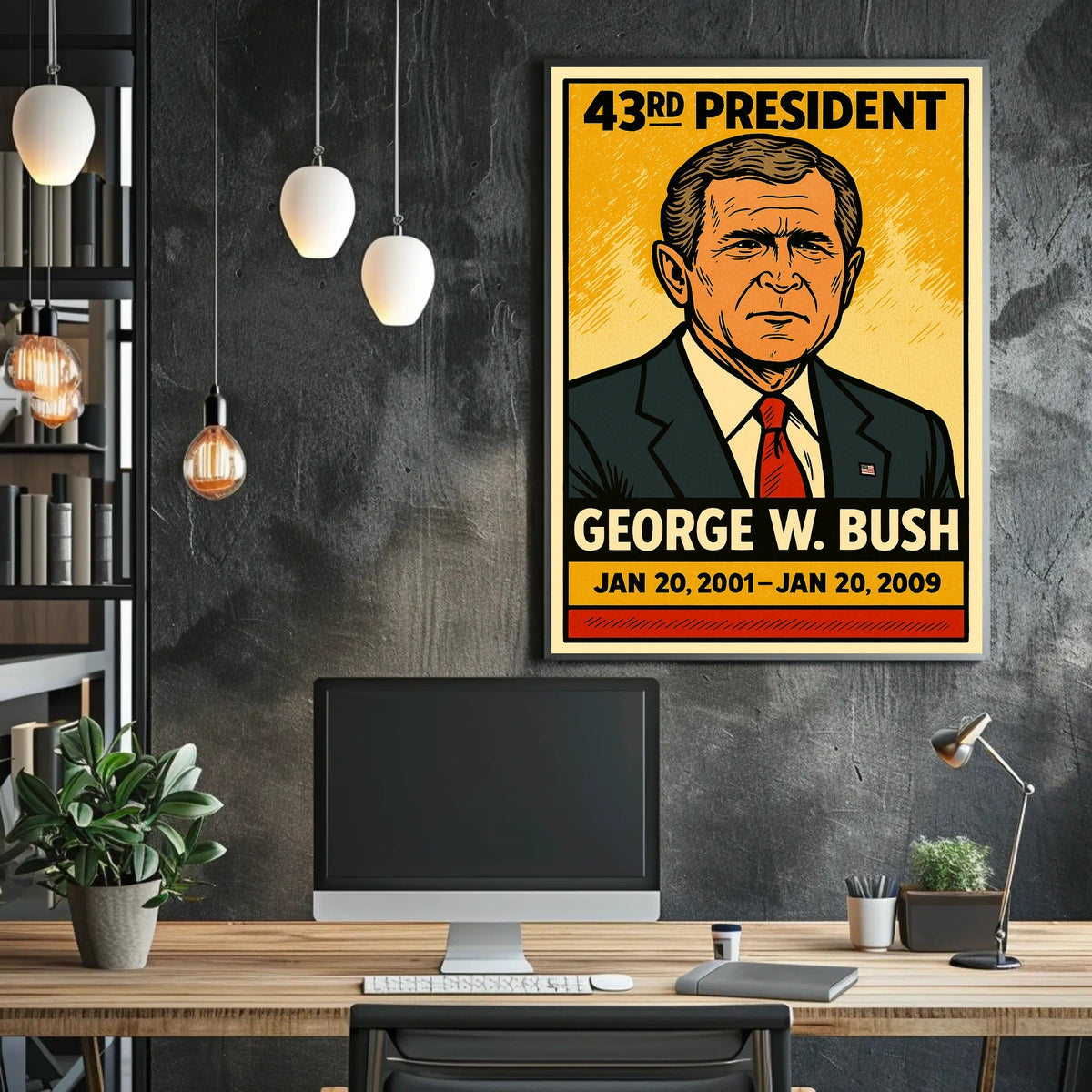 George W. Bush 43rd President of the United States Inked Comic Style Poster