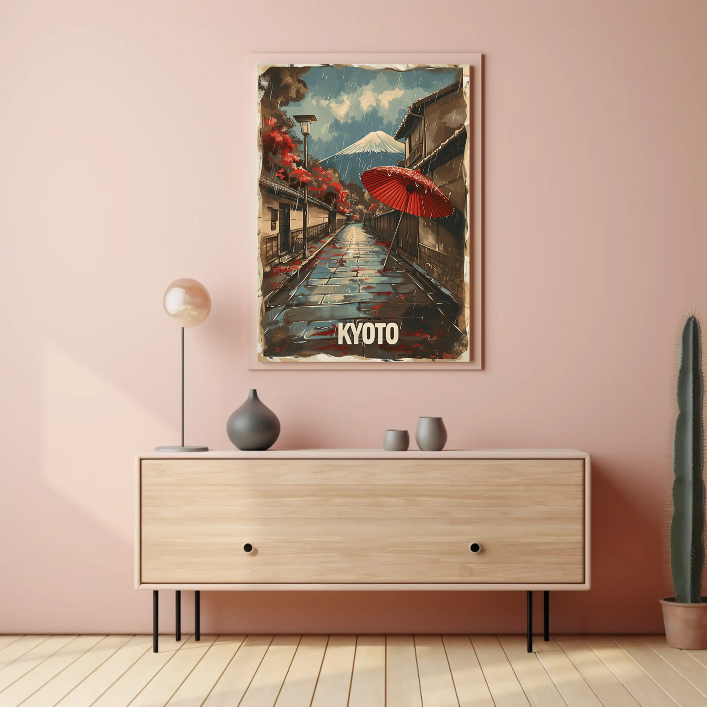Kyoto Rainy Street Mount Fuji View Travel Poster