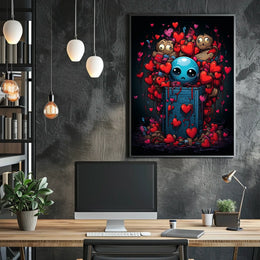 Whimsical Heart Explosion: Surreal Cartoon Art Poster