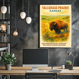 Kansas Prairie Bison Impressionist Art Poster