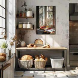rustic kitchen counter with cherry pie Poster
