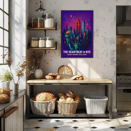 New York City Neon Heartbeat Skyline Poster Modern Wall Art