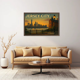 Jersey City Skyline Sunset Travel Poster