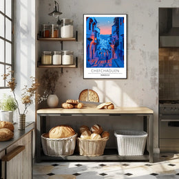 Chefchaouen Twilight: Dreamy Moroccan Urban Cityscape Poster