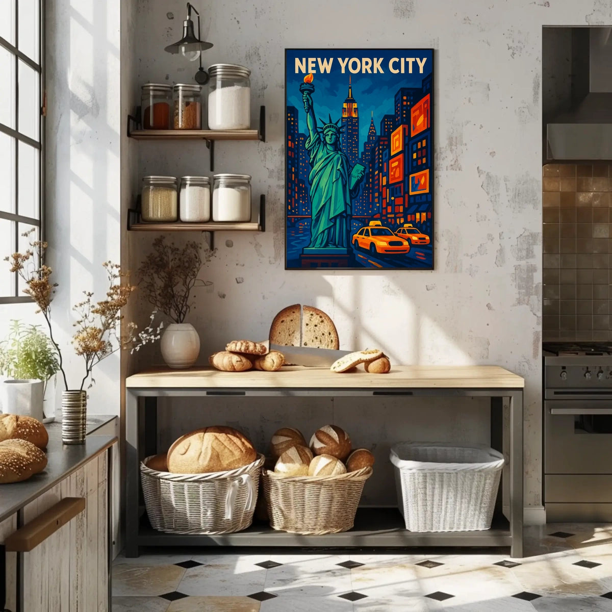 New York City Nights Poster Neon Skyline Wall Art Decor