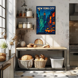 New York City Nights Poster Neon Skyline Wall Art Decor