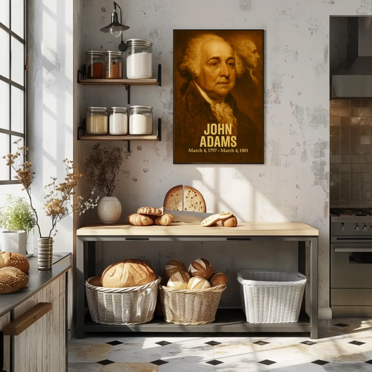 John Adams Poster Vintage Presidential Portrait Print Analog Film Aesthetic Founding Father Wall Art