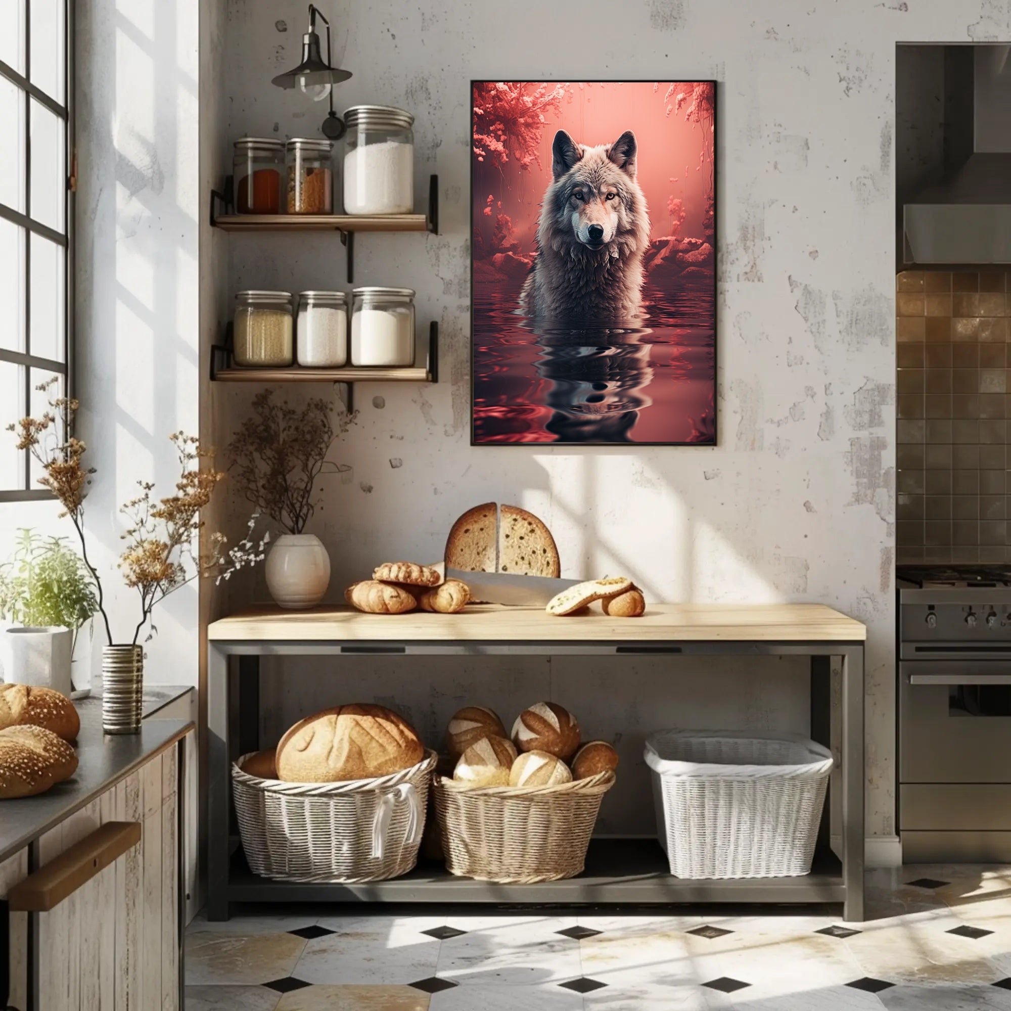 Majestic Wolf In Enchanted Waters Poster PosterGoat